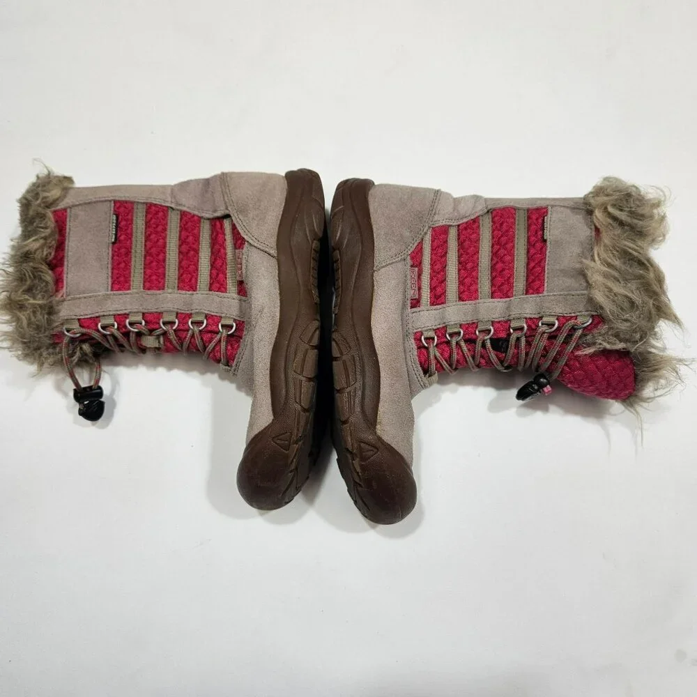 KEEN Kids Insulated Winter Boots Waterproof Slip on Pink‎ Brown